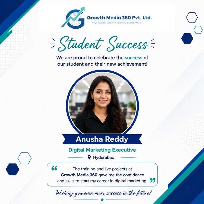 Anusha Reddy, Digital Marketing Executive in Hyderabad, Growth Media 360 course graduate