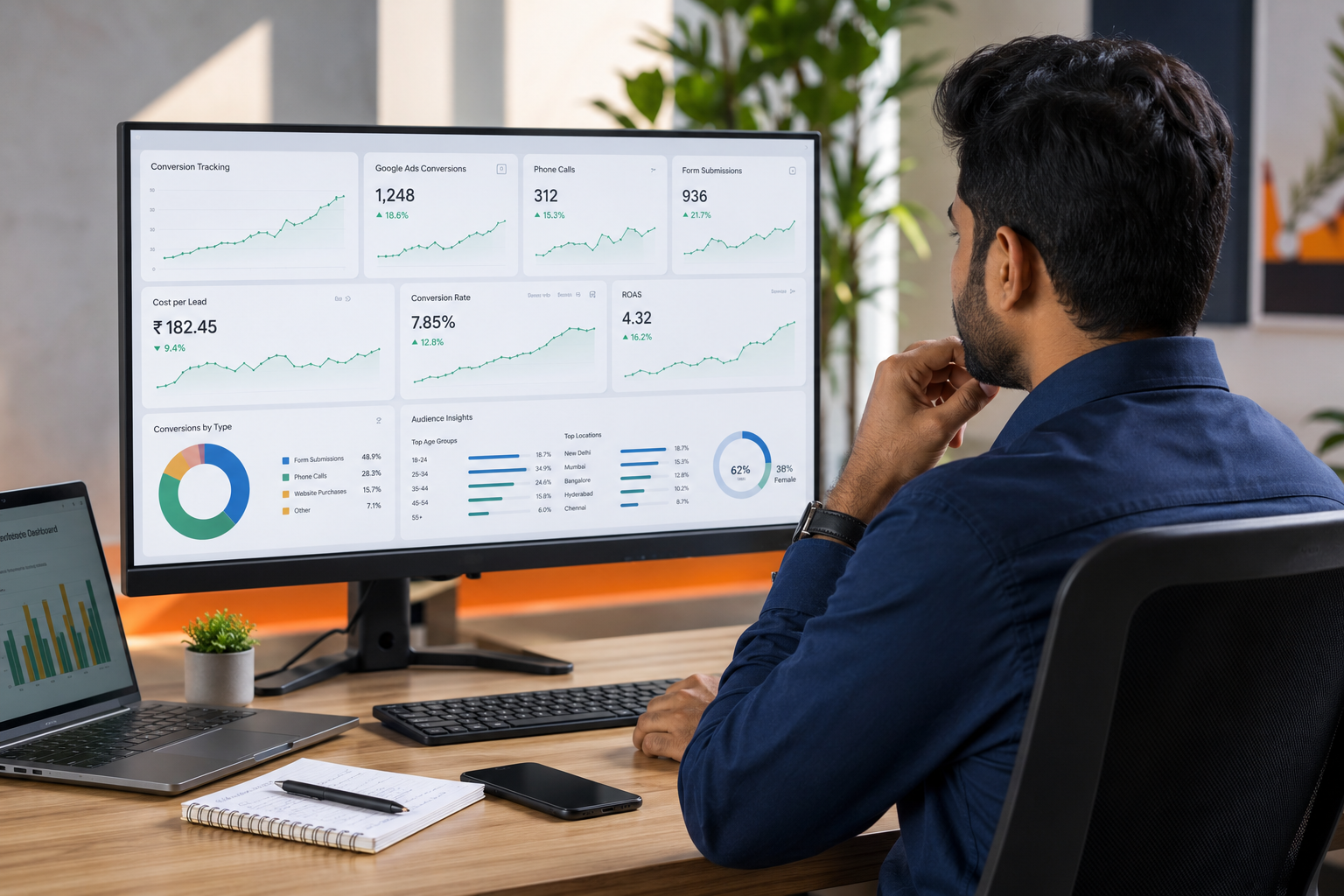 Google Ads client report showing conversions, cost per lead and campaign performance
