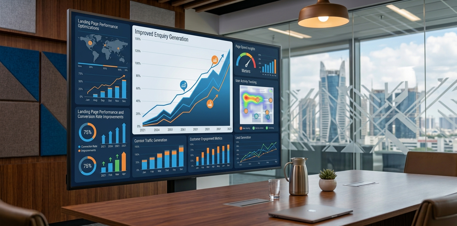 Website content rewrite client report showing enquiry growth